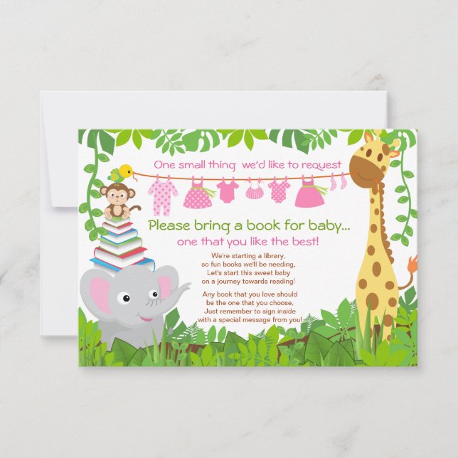 Invitación Libro de Baby Shower del Chica Safari de animales  (Anverso)