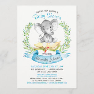 Invitación Libro de Baby Shower del muchacho del elefante de
