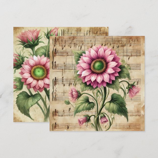 Invitación Libro de carátulas de girasol rosa y verde (Anverso / Reverso)