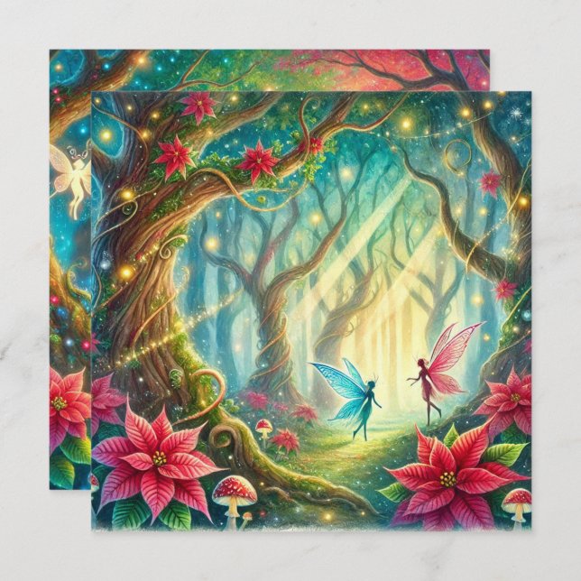 Invitación Libro de carátulas de Poinsettia y bosques para ti (Anverso / Reverso)