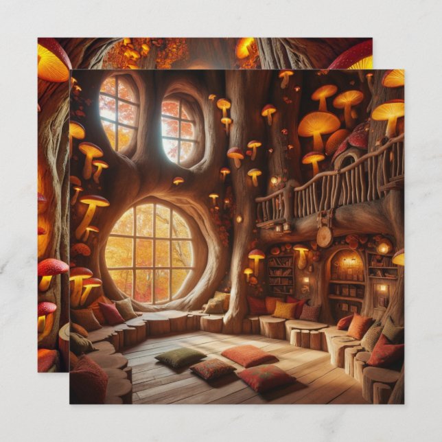 Invitación Libro de carátulas del árbol hollow del otoño impr (Anverso / Reverso)