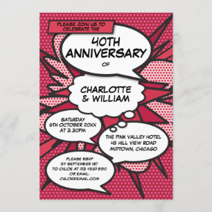 Invitación Libro de Cómic Divertido para el 40º Aniversario d