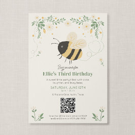 Invitación Libro de Cuentos Código QR Cumpleaños Niños Abeja