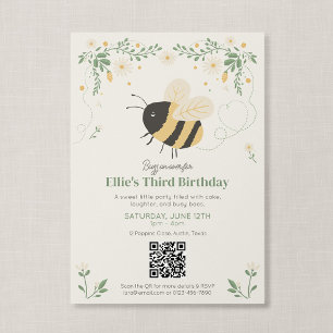 Invitación Libro de Cuentos Código QR Cumpleaños Niños Abeja
