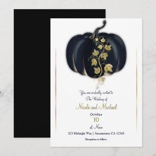 Invitación Libro de cuentos de boda de otoño con calabaza neg
