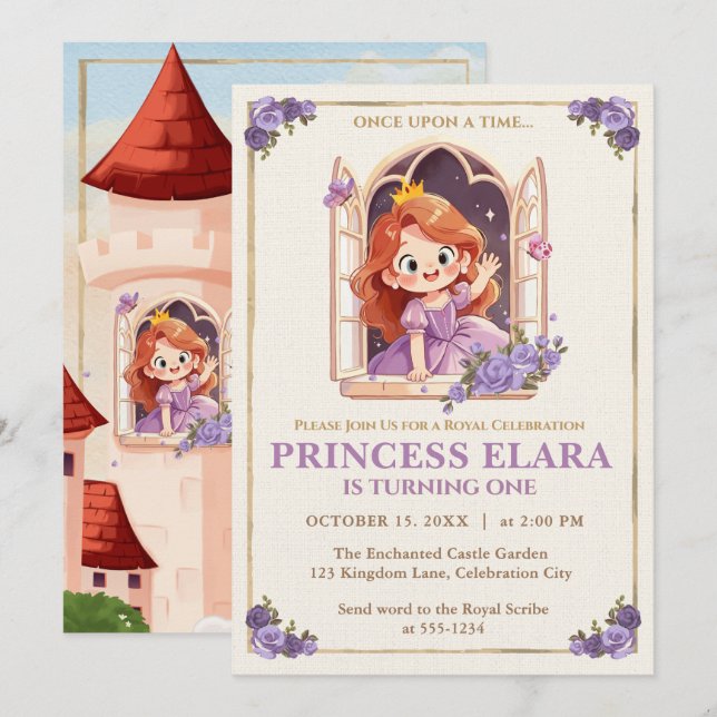 Invitación Libro de Cuentos de Cumpleaños de la Princesa Cast (Anverso / Reverso)