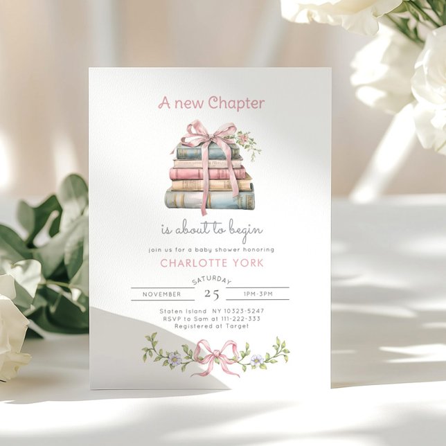 Invitación Libro de cuentos Nuevo Capítulo Bow Ducha de bebé (Subido por el creador)
