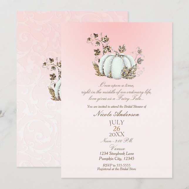 Invitación Libro de cuentos Pink White Pumpkin Fairy Tale Bri (Anverso / Reverso)