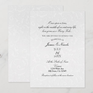 Invitación Libro de Cuentos Princesa Damasco Blanco Elegante 