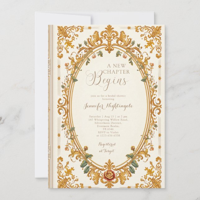 Invitación Libro de cuentos vintage nueva capítulo despedida  (Anverso)