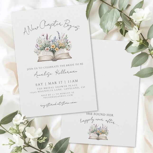 Invitación Libro de Desayuno Nupcial de Flores Silvestres Vin (Book Vintage Wildflower Bridal Shower Invitation )