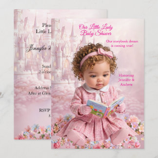 Invitación Libro de Fiesta de Bebé Niña Rosa Pequeña y Linda