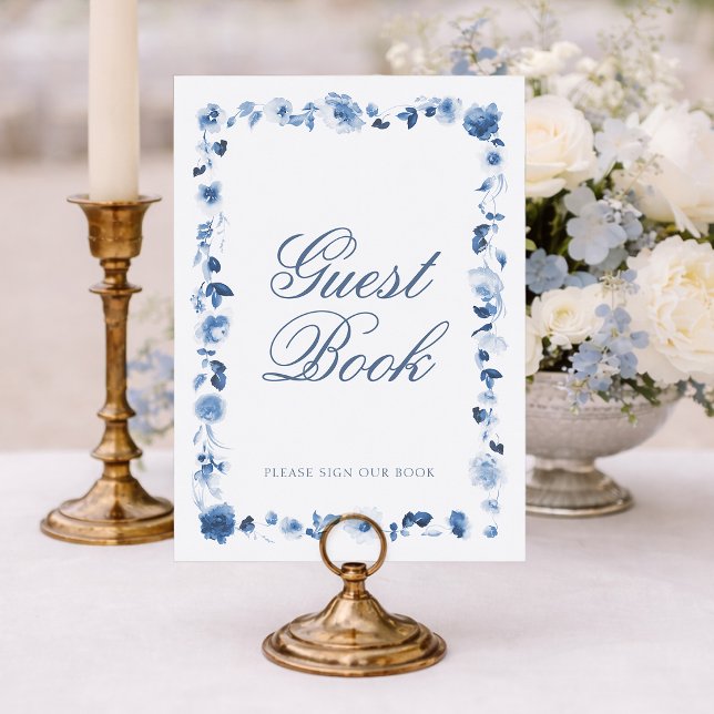 Invitación Libro de firmas de flores azul polvoriento para in (Subido por el creador)