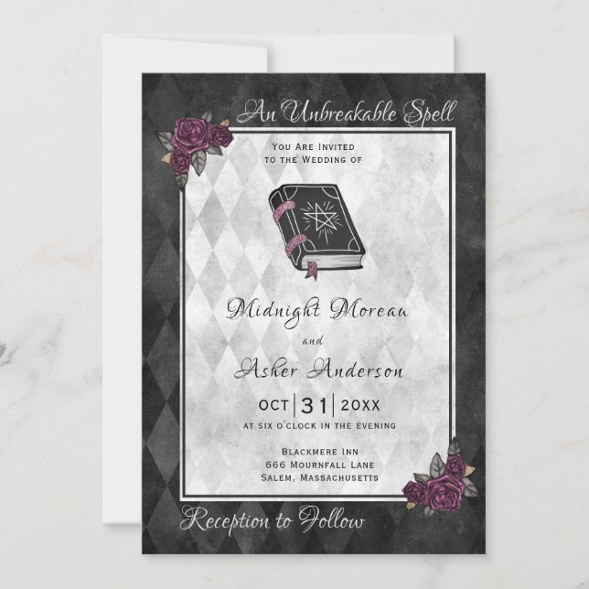 Invitación Libro de hechizos de boda de Halloween Grimoire Ro (Anverso)