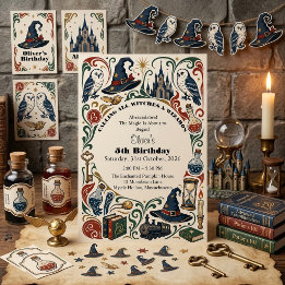 Invitación Libro de Historias de Brujas y Hechiceros Cumpleañ