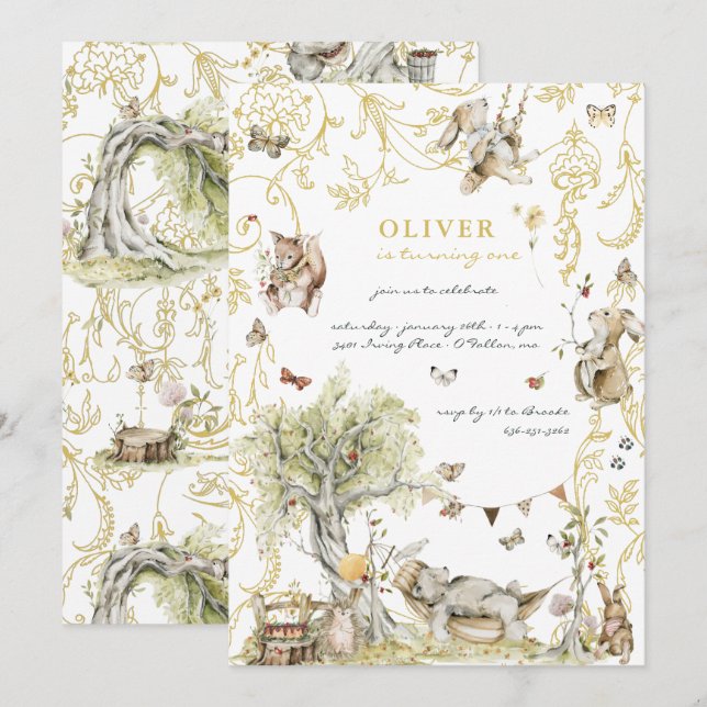 Invitación Libro de historias | Fiesta de cumpleaños de Woodl (Anverso / Reverso)