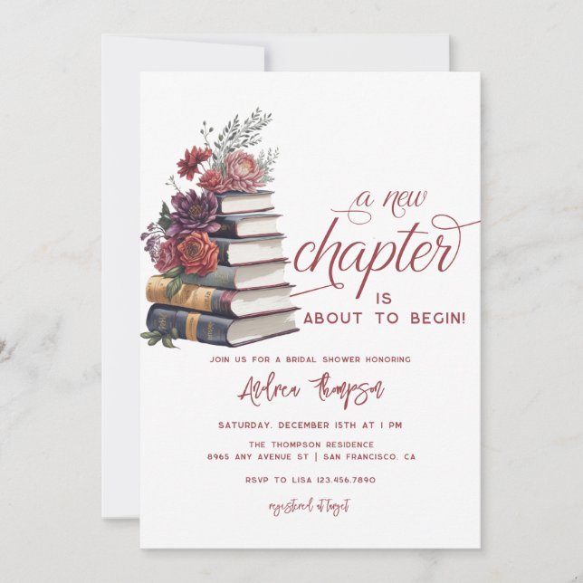 Invitación Libro de historias | Floral Moderna Script Bridal  (Anverso)