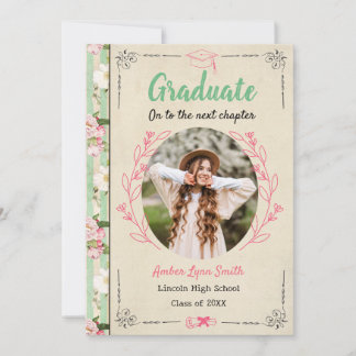 Invitación Libro de Historias Florales Vintage de Graduación