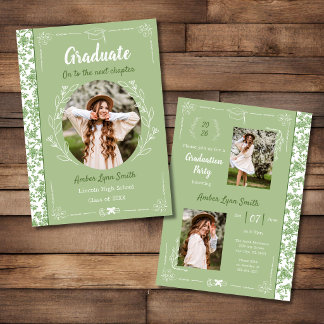 Invitación Libro de Historias Graduación Verde Salvia