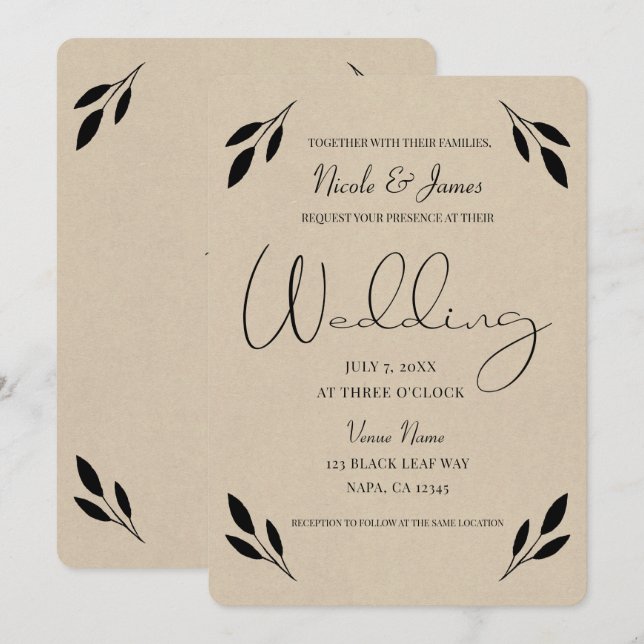 Invitación Libro de invitados de boda kraft moderno rústico d (Anverso / Reverso)