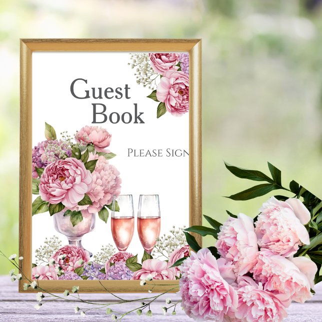 Invitación Libro de invitados Pétalos y Prosecco Letrero para (Petals & Prosecco Guest Book Bridal shower Sign)