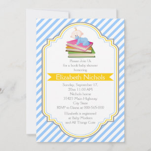 Invitación Libro de la ducha de bebé azul, patrón de rayas bl