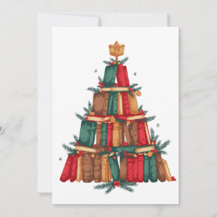 Invitación Libro de Navidad Árbol Ramas de Pino Bayas Lectura