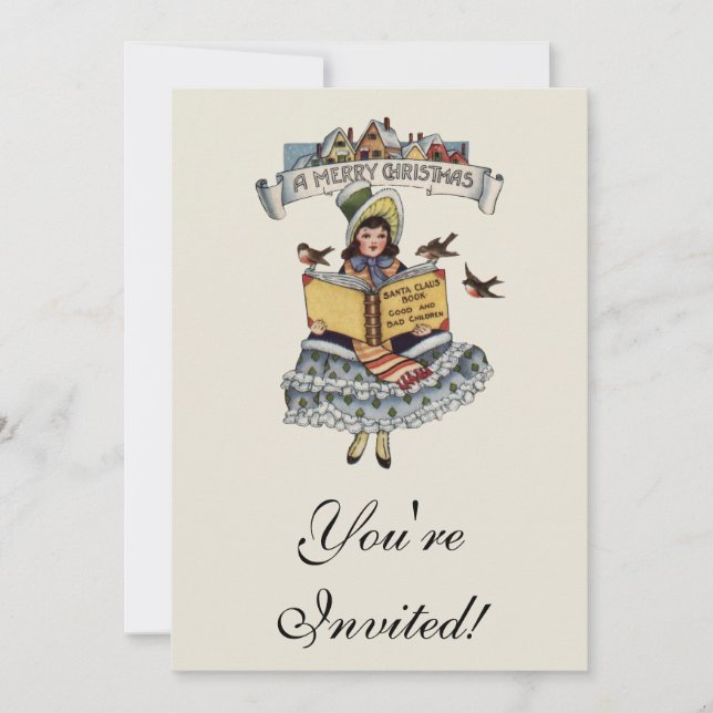 Invitación Libro de Niña Antigüita y Papá Noel de Navidad (Anverso)