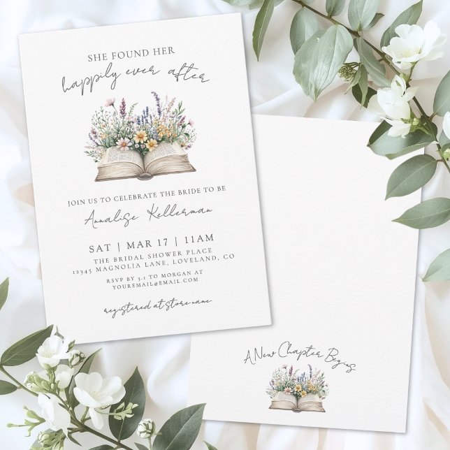 Invitación Libro de Novia Despedida de Soltera Wildflower Hap (Wildflower Happily Ever After Book Bridal Shower Invitation)