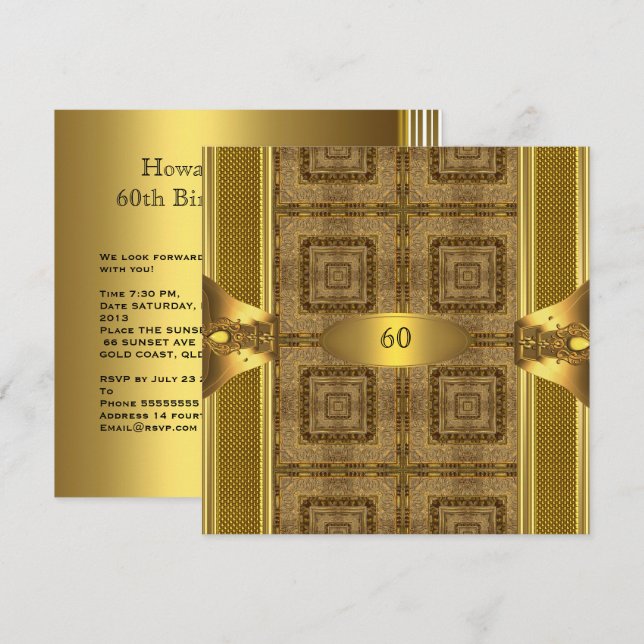 Invitación Libro de Oro Antiguo 3 Hombre Cumpleaños 60 Fiesta (Anverso / Reverso)