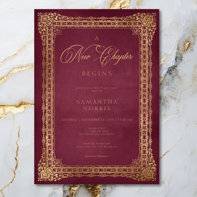 Invitación Libro de Rosas de época Nuevo capítulo comienza du (Vintage Rose Book New Chapter Begins Bridal Shower Invitation)