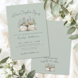 Invitación Libro Ducha de Novia Salvia Verde Flor Silvestre