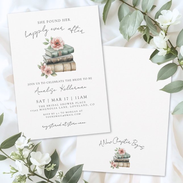 Invitación Libro Floral Despedida de Soltera Felices para Sie (Happily Ever After Book Floral Bridal Shower Invitation )