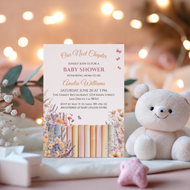 Invitación Libro Floral Pastel de Baby Shower temática (Subido por el creador)