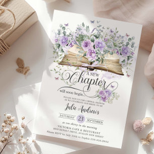 Invitación Libro Floral Purple Lilac Nuevo capítulo Ducha de 