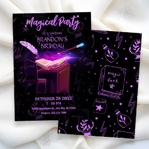 Invitación libro mágico de bruja