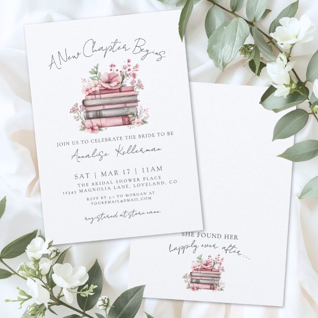 Invitación Libro Nuevo Capítulo Rosa Despedida de Soltera His (Book New Chapter Floral Bridal Shower Invitation)