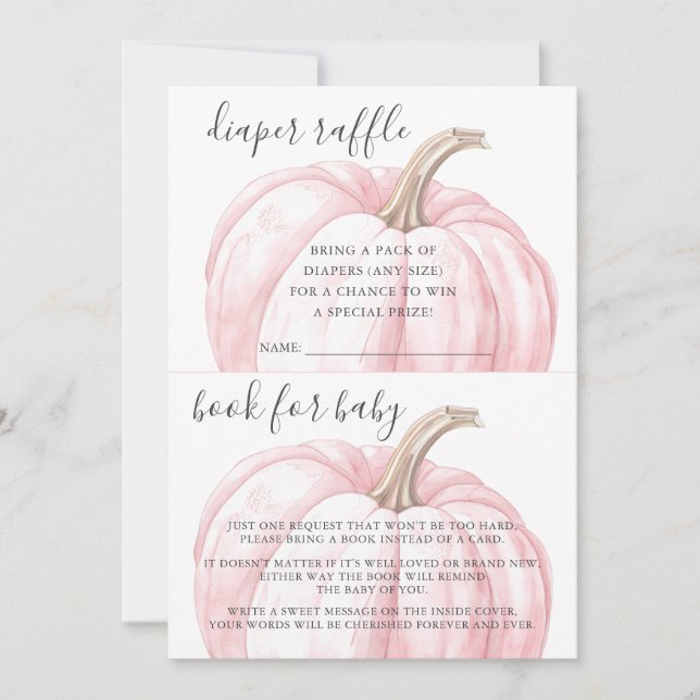 Invitación Libro Raffle de calabaza rosa para Baby Shower (Anverso)