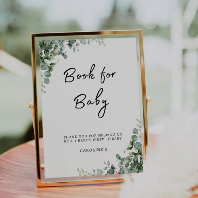 Invitación Libro verde para el Rótulo infantil, Baby Shower (Greenery Book for Baby Sign, Baby Shower Invitation)