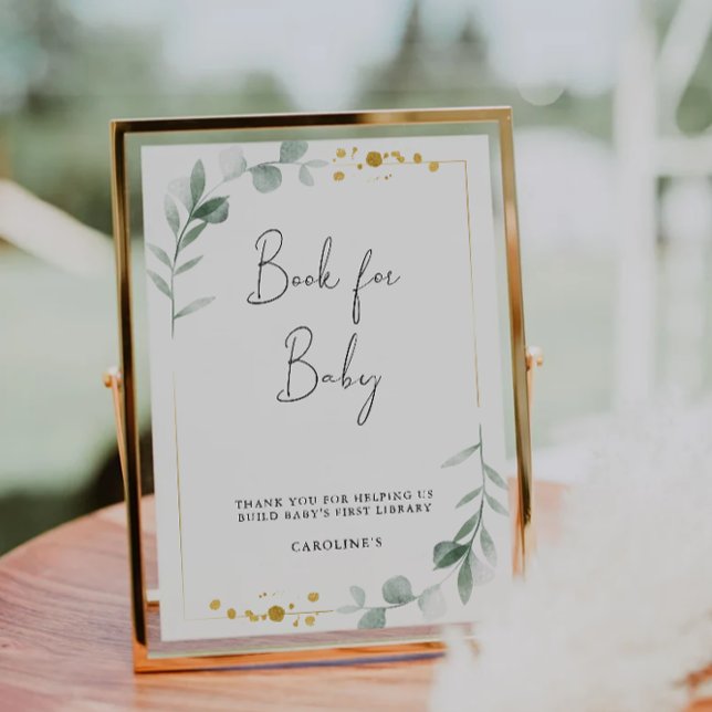 Invitación Libro verde para el Rótulo infantil, Baby Shower (Greenery Book for Baby Sign, Baby Shower Invitation)