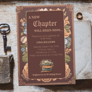 Invitación Libro Vintage Nuevo Capítulo Floral Bridal Shower