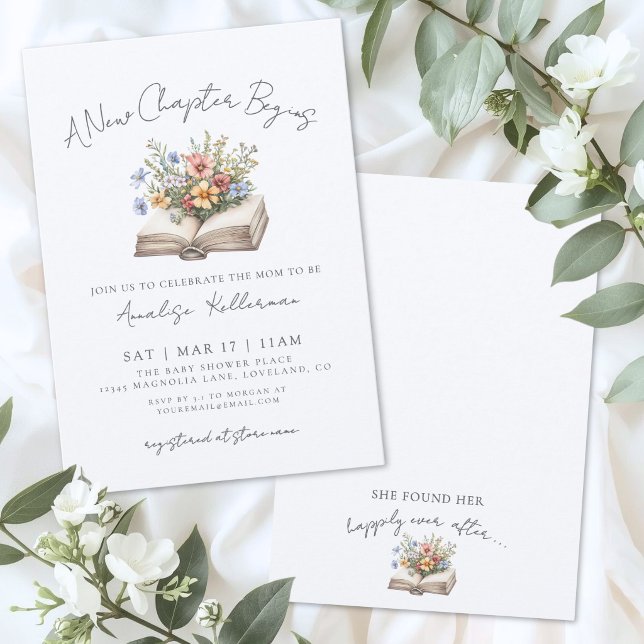 Invitación Libro Wildflower Nuevo Capítulo Desayuno de Boda (Book Wildflower New Chapter Bridal Shower Invitation)