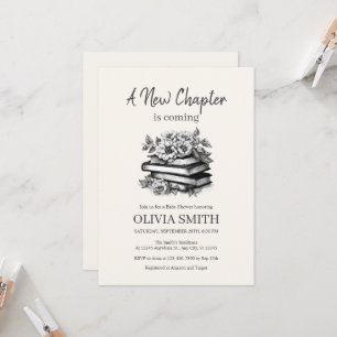 Invitación Libros Antiguos Con Flores, Blanco y Negro