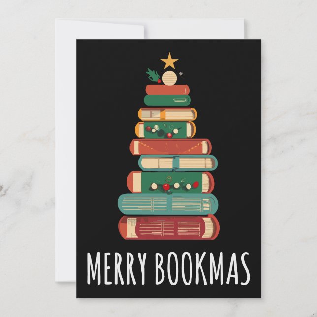 Invitación Libros Árbol de Navidad Feliz Libro Navidad (Anverso)