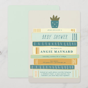 Invitación Libros Azules y de Marfil para Baby Baby Shower