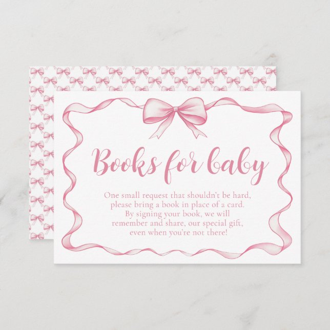 Invitación Libros Baby Shower de chica rosado para bebé (Anverso / Reverso)