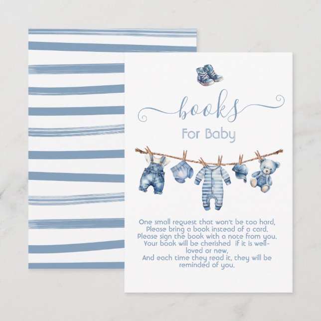 Invitación Libros Blue Jean Baby Denim para el bebé (Anverso / Reverso)