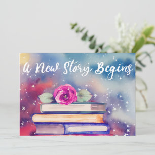 Invitación Libros cortos y Baby Shower color de las flores ro