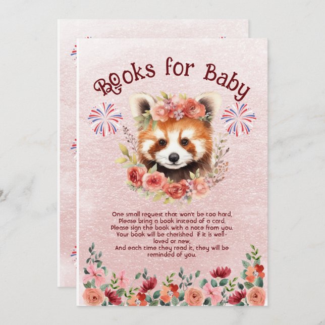 Invitación Libros de adorable oso panda rojo para bebé (Anverso / Reverso)