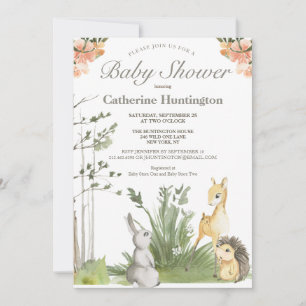 Invitación Libros de Baby Shower de animales de bosque dulces